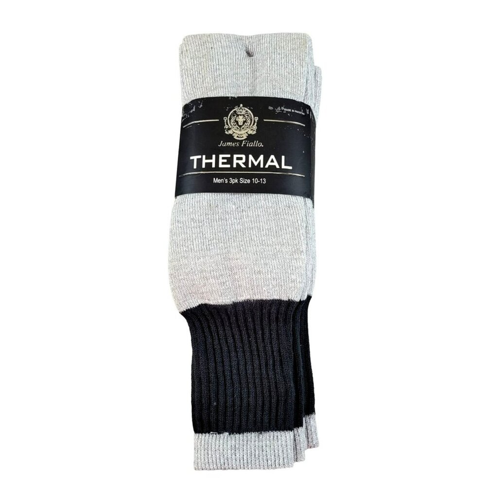 James Fiallo Mens Thermal Socks 3-Pk. Grey and Black Size 10-13 NWT  JH1301
